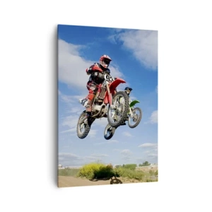 Cuadro sobre lienzo - Impresión de Imagen - Pilotos de motocross en el aire durante un salto - 70x100cm - Salto del cielo - Decoración de pared moderna para salón y dormitorio ARTTOR