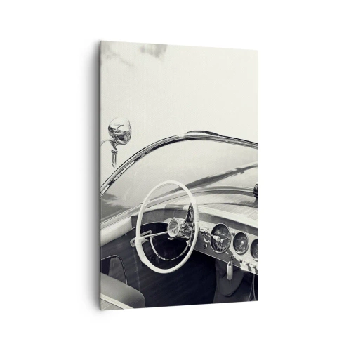 Cuadro sobre lienzo - Impresión de Imagen - Interior de coche clásico en estilo monocromático. - 80x120cm - Tiempo para los ricos - Decoración de pared moderna para salón y dormitorio ARTTOR