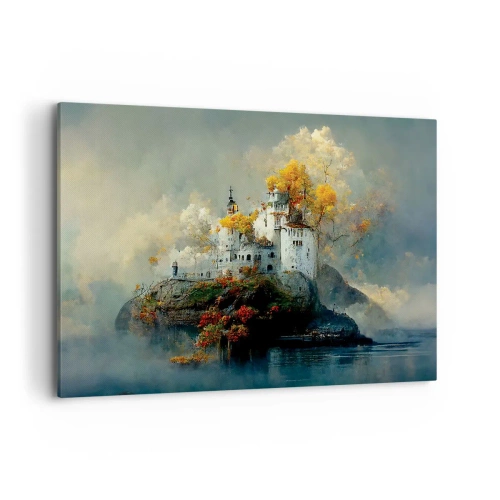Cuadro sobre lienzo - Impresión de Imagen - Un castillo en una colina rodeado de árboles otoñales. - 120x80cm - El comienzo de una historia romántica - Decoración de pared moderna para salón y dormitorio ARTTOR