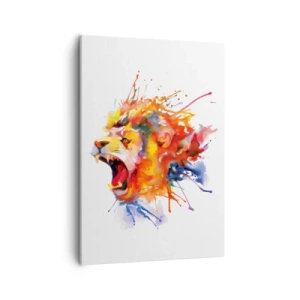 Cuadro sobre lienzo - Impresión de Imagen - Retrato colorido de un león en un estilo dinámico. - 50x70cm - Estallar de ira  - Decoración de pared moderna para salón y dormitorio ARTTOR