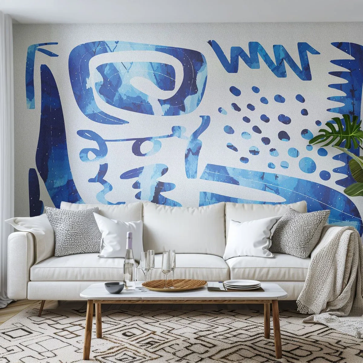 Fotomural Premium Sand - Abstracción azul con formas geométricas dinámicas. - 100x70cm - Vuelta a las raíces - Decoración de pared moderna para salón y dormitorio ARTTOR