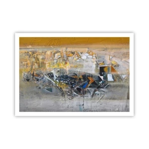 Póster - Abstracción con tonos dominantes de amarillo y gris. - 100x70cm - Todo se pondrá en su sitio - Decoración de pared moderna para salón y dormitorio ARTTOR