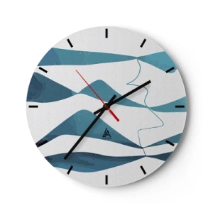 Reloj de pared - Reloj de vidrio - Ondas y líneas abstractas sobre un fondo blanco en tonos turquesa - 30x30cm - Abstracción: un compuesto turquesa - Decoración de pared moderna para salón, cocina y dormitorio ARTTOR
