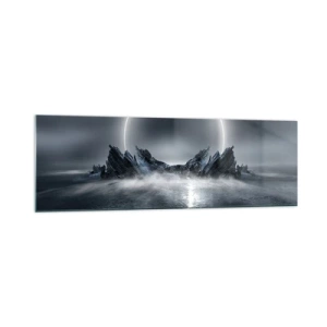 Cuadro sobre vidrio - Impresiones sobre Vidrio - Paisaje misterioso con un anillo de luz sobre las montañas. - 160x50cm - El final del cuento - Decoración de pared moderna para salón y dormitorio ARTTOR
