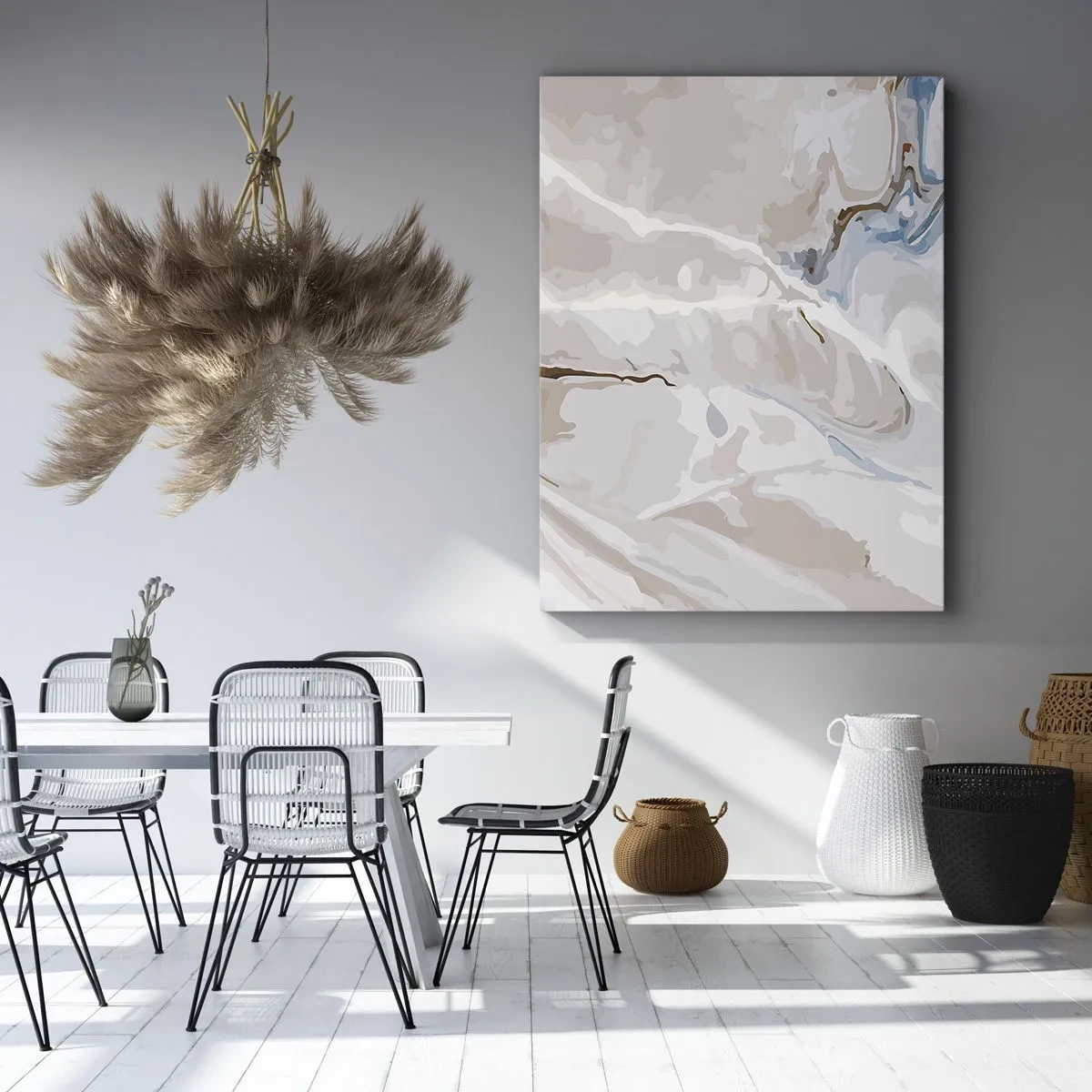 Cuadro sobre lienzo - Impresión de Imagen - Patrón abstracto en tonos de blanco y azul. - 50x70cm - El azul serpentea por el blanco - Decoración de pared moderna para salón y dormitorio ARTTOR