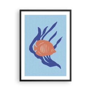 Póster en marco negro - Peces tropicales entre plantas marinas - 50x70cm - Habitante de las aguas coralinas - Decoración de pared moderna para salón y dormitorio ARTTOR