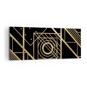 Cuadro sobre lienzo - Impresión de Imagen - Patrones geométricos dorados sobre un fondo negro - 120x50cm - Geometría dorada - Decoración de pared moderna para salón y dormitorio ARTTOR