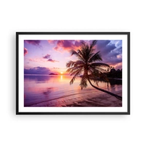 Póster en marco negro - Playa tropical con palmeras al atardecer - 70x50cm - Hermosura hasta el horizonte - Decoración de pared moderna para salón y dormitorio ARTTOR