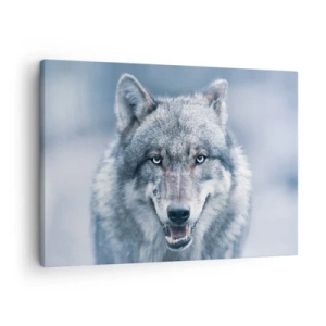 Cuadro sobre lienzo - Impresión de Imagen - Un lobo con una mirada intensa en un paisaje invernal. - 70x50cm - ¿Aceptarás el reto? - Decoración de pared moderna para salón y dormitorio ARTTOR