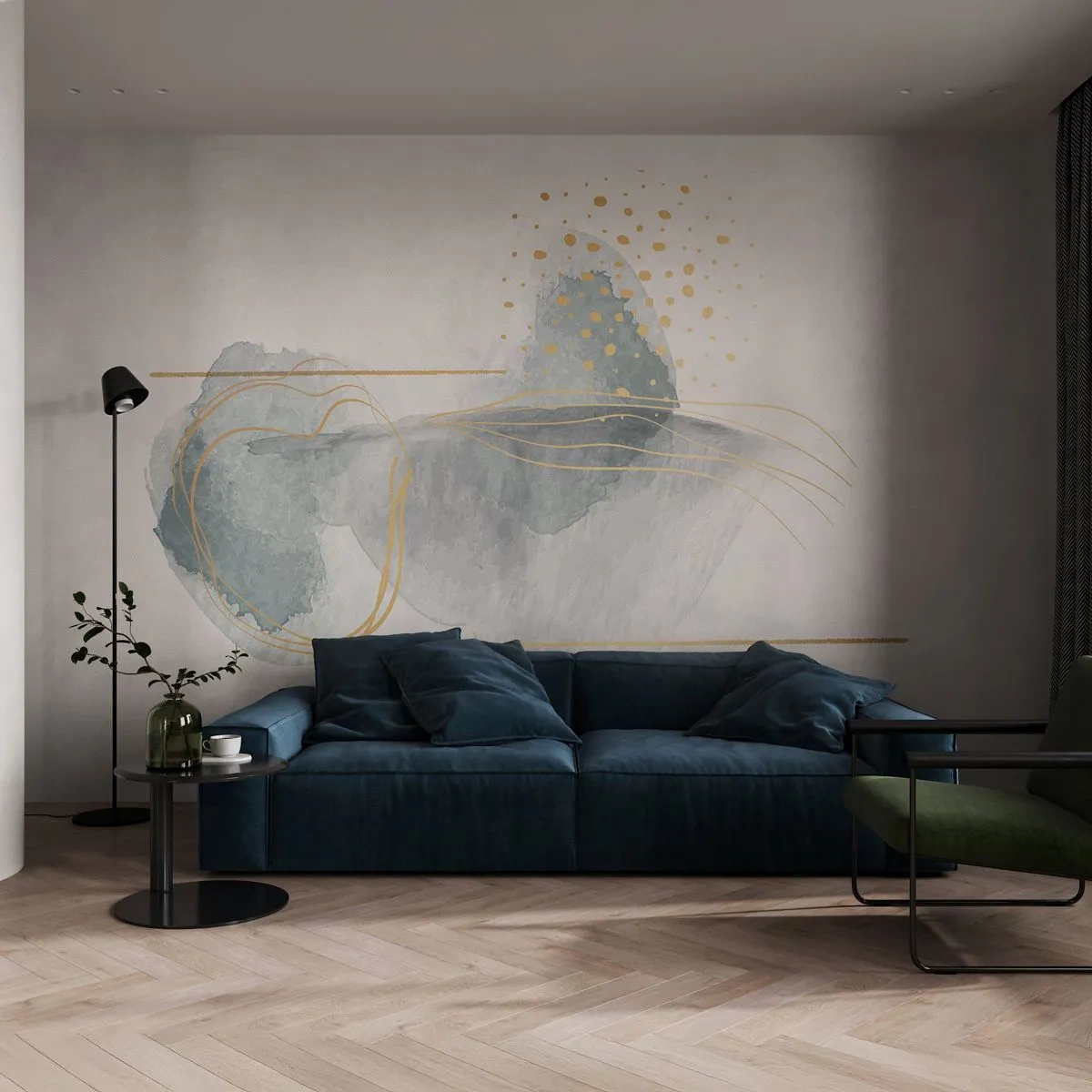Fotomural Autadhesivo Deluxe Sticker - Sobre la relación entre el gris y el oro - Abstracción, Pedazo, Formas interesantes - 250x175 cm