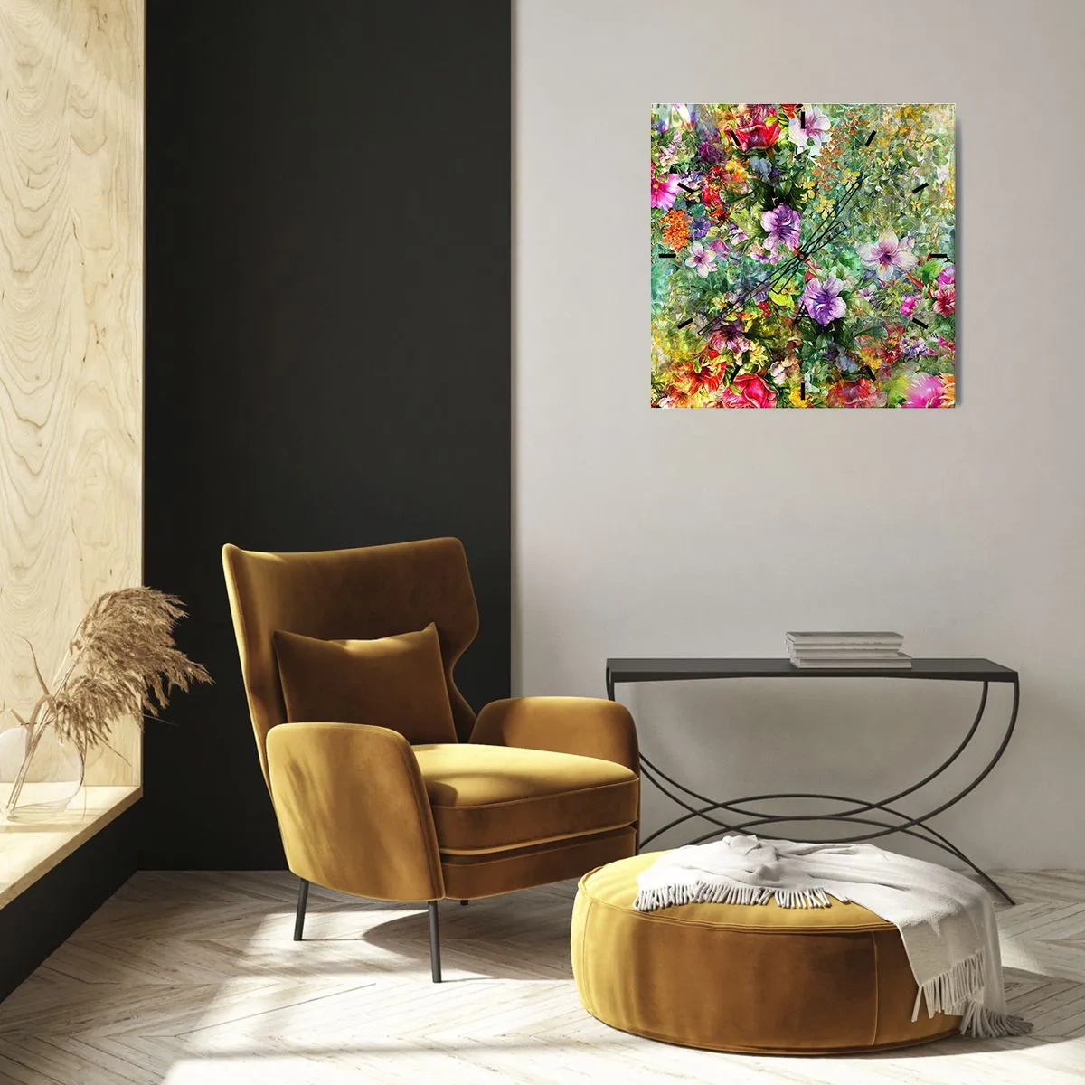 Reloj de pared - Reloj de vidrio - En flores a la perdición - 40x40 cm