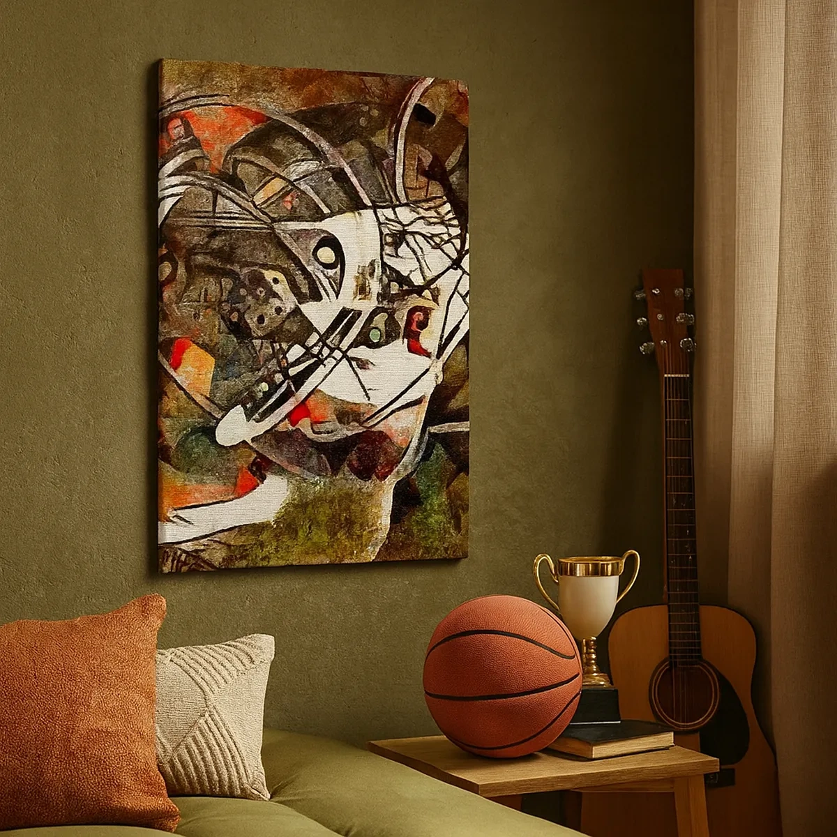 Cuadro sobre lienzo - Impresión de Imagen - Abstracción expresiva en tonos oscuros con líneas dinámicas. - 50x70cm - ¿Oyes el movimiento? - Decoración de pared moderna para salón y dormitorio ARTTOR