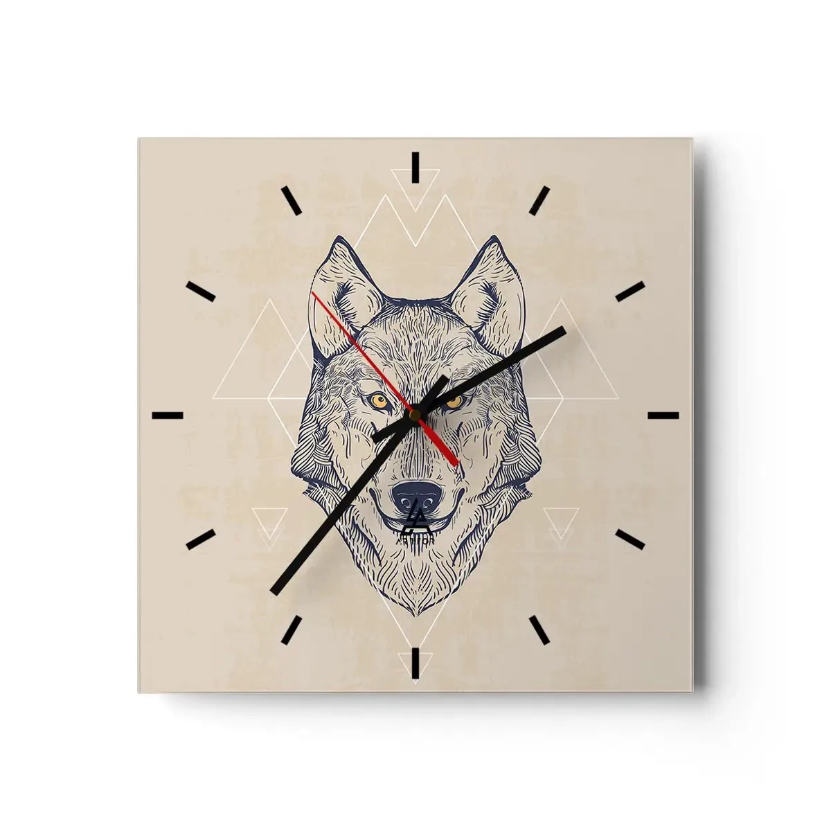 Reloj de pared - Reloj de vidrio - La mirada del lobo alfa - 40x40 cm