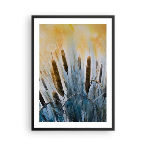 Póster en marco negro - Una composición pictórica de juncos bajo una luz cálida. - 50x70cm - El frío del agua, el calor del sol - Decoración de pared moderna para salón y dormitorio ARTTOR