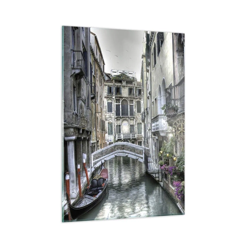 Cuadro sobre vidrio - Impresiones sobre Vidrio - Vista romántica de un canal veneciano con una góndola. - 50x70cm - Durante siglos, un sueño - Decoración de pared moderna para salón y dormitorio ARTTOR