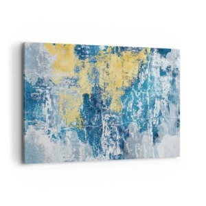 Cuadro sobre lienzo - Impresión de Imagen - Abstracción en tonos azules y amarillos - 100x70cm - Una abstracción serena - Decoración de pared moderna para salón y dormitorio ARTTOR