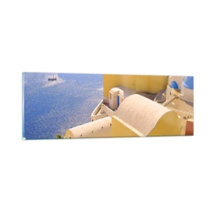 Cuadro sobre vidrio - Impresiones sobre Vidrio - Paisaje griego en blanco y azul - 90x30 cm