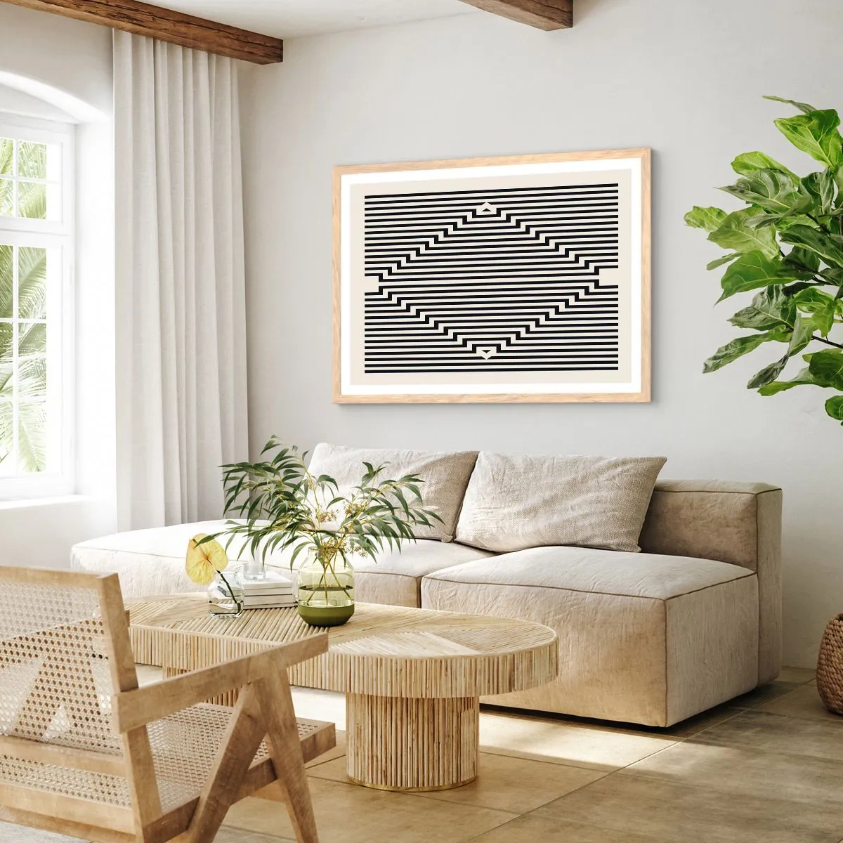 Póster en marco roble claro - Ilusión geométrica - 50x40 cm