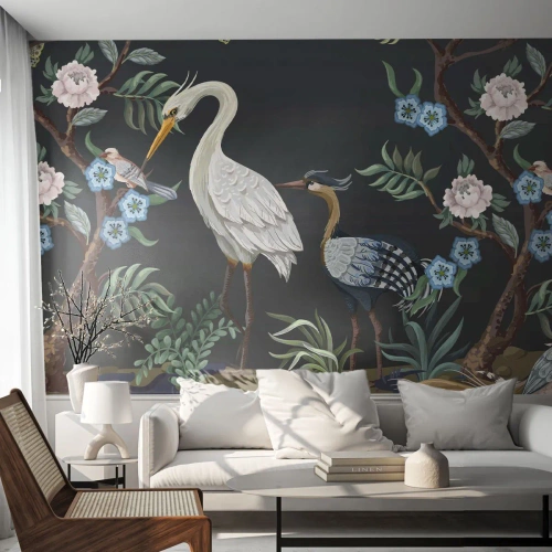 Fotomural Standard Eco - Desfile de aves - animales, flores, Pájaro - 500x350 cm