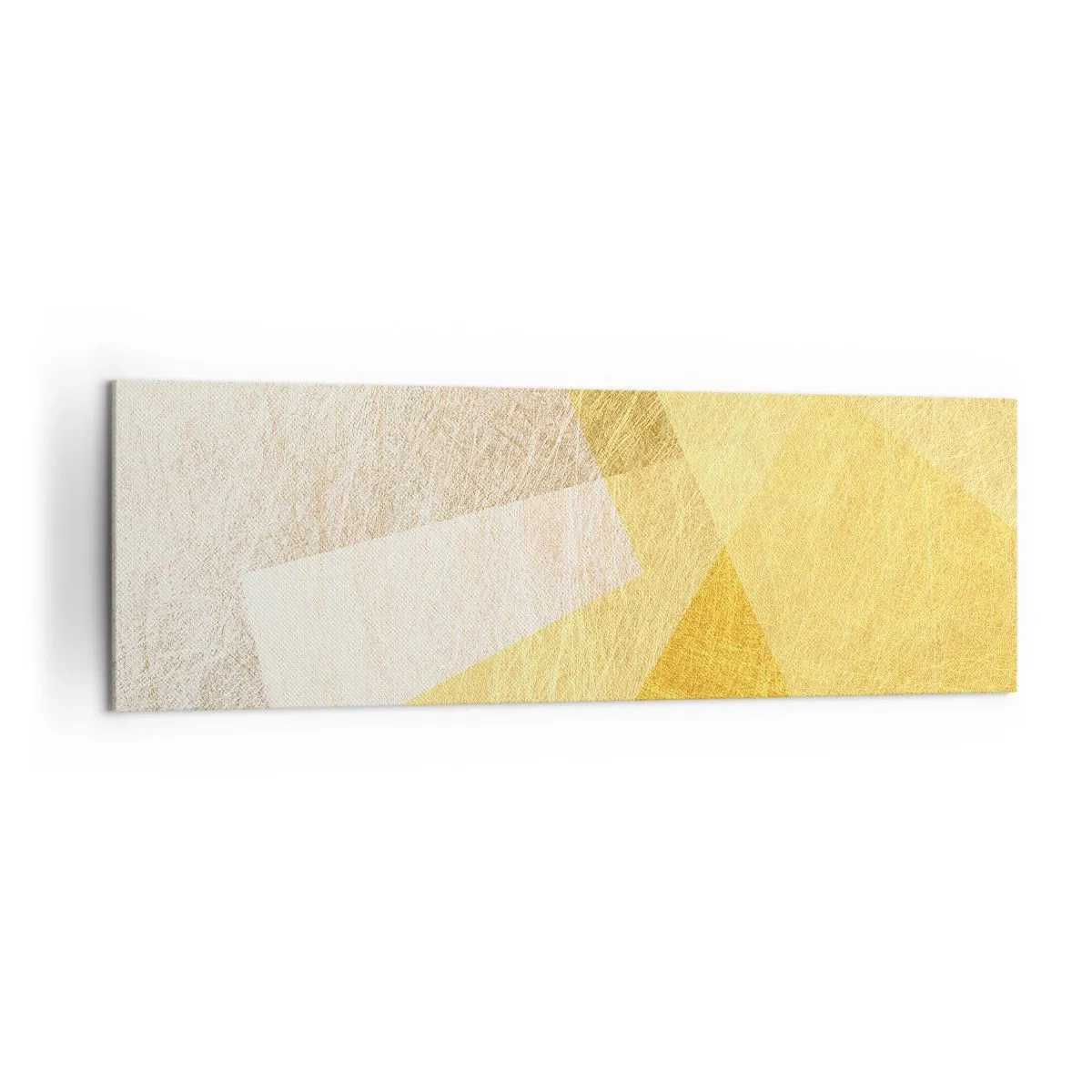 Cuadro sobre lienzo - Impresión de Imagen - Formas geométricas en tonos dorados y claros. - 160x50cm - Tiempo de geometría - Decoración de pared moderna para salón y dormitorio ARTTOR