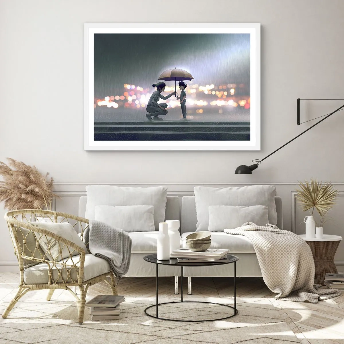 Póster en marco blanco - Y todo está bien - 70x50 cm