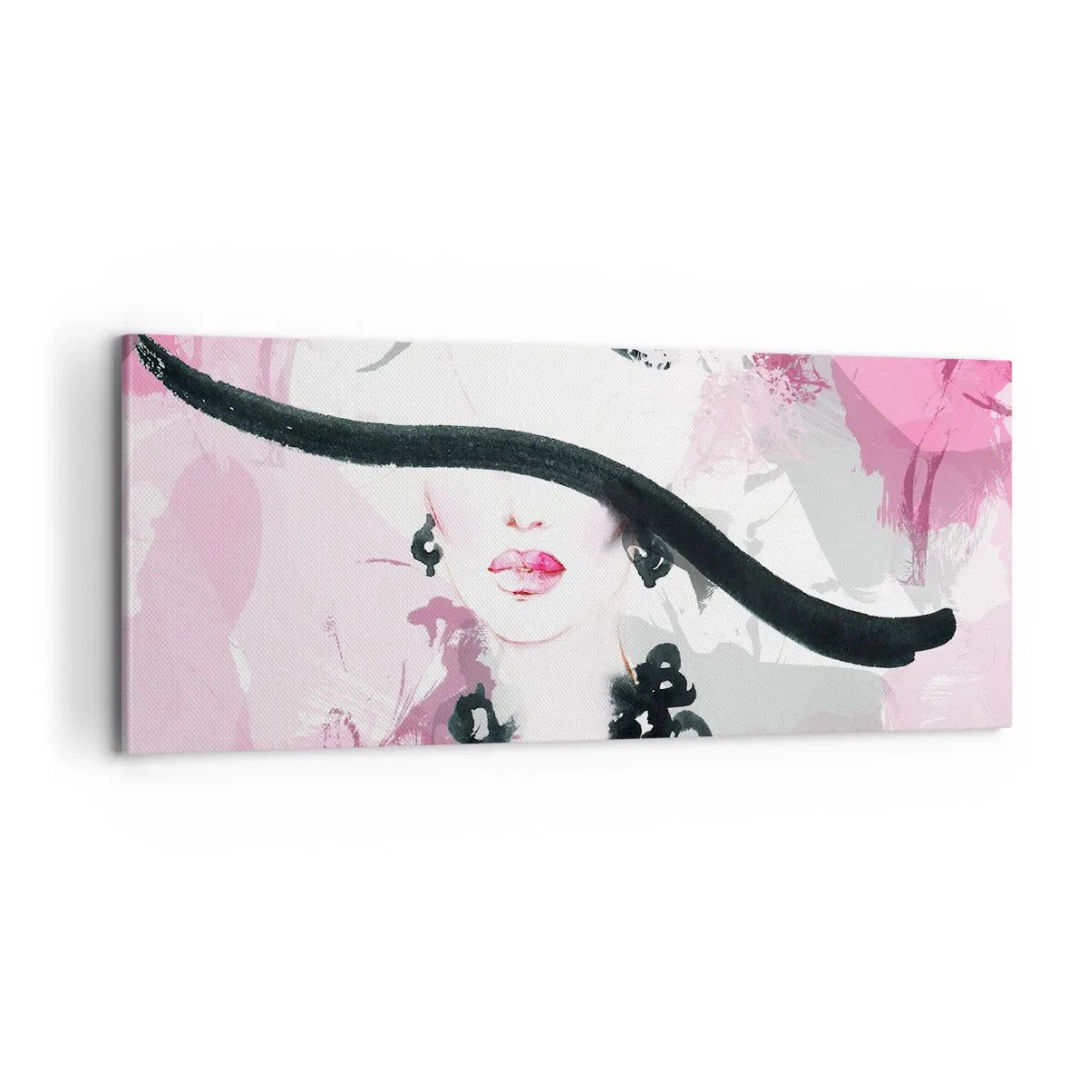 Cuadro sobre lienzo - Impresión de Imagen - Retrato de una dama en negro y rosa - 100x40 cm