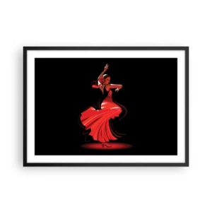 Póster en marco negro - Bailaora de flamenco con vestido rojo sobre fondo negro - 70x50cm - El espíritu ardiente del flamenco - Decoración de pared moderna para salón y dormitorio ARTTOR
