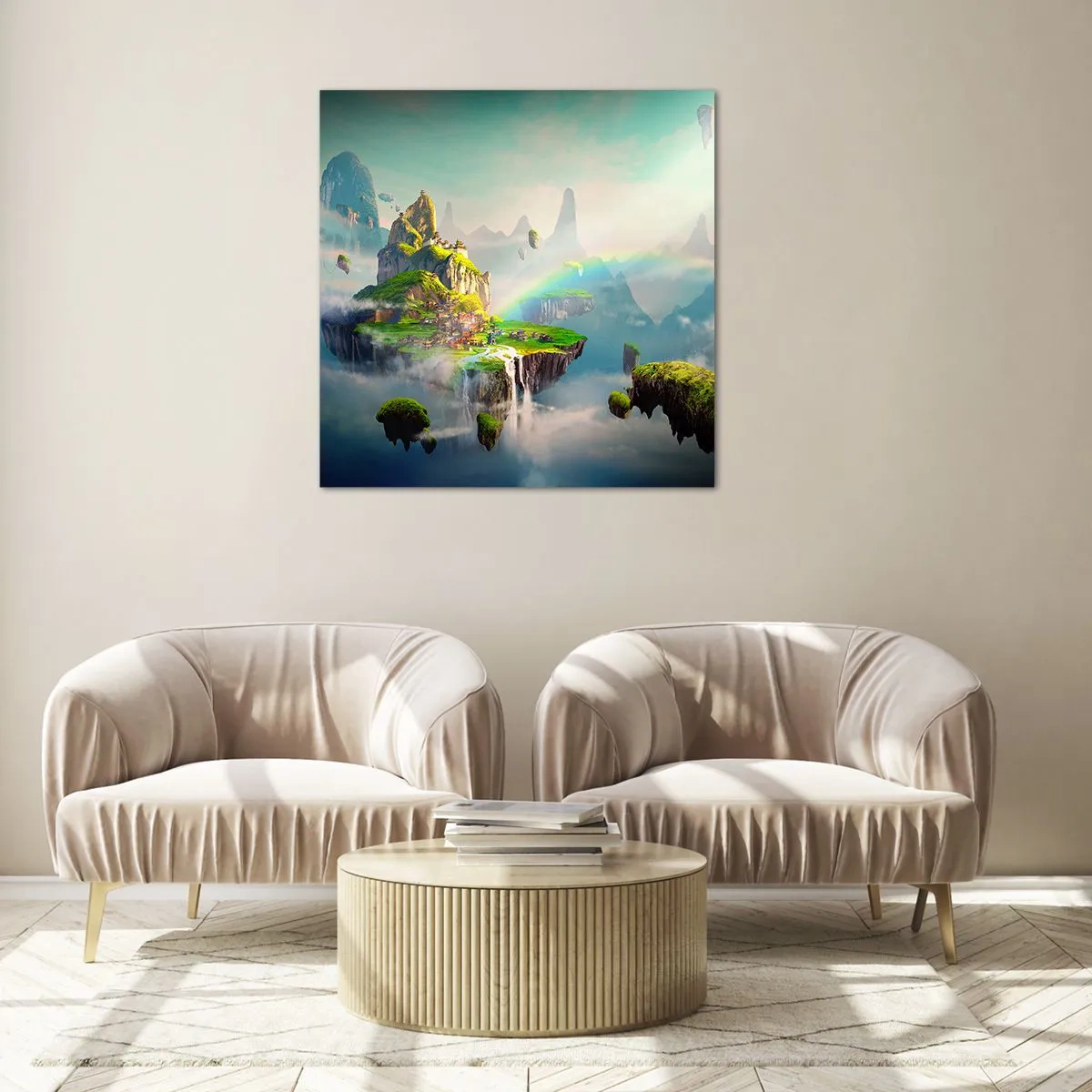 Cuadro sobre vidrio - Impresiones sobre Vidrio - El medio de la nada - islas flotantes - 40x40 cm
