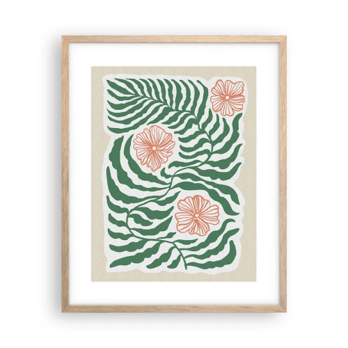 Póster en marco roble claro - Florecido en verde - 40x50 cm