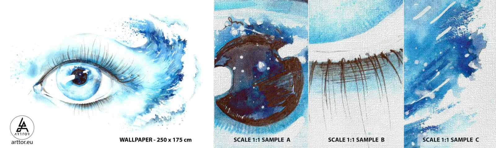 Muestra de fotomural Premium Canvas - Sumérgete en el azul de tu mirada - Abstracción, Ojo, Pedazo - 100x30 cm