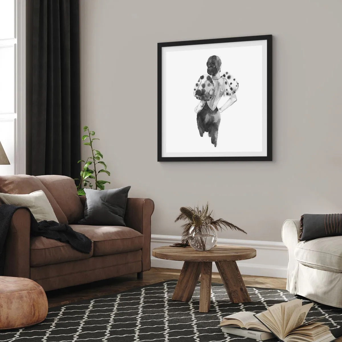 Póster en marco negro - Pasa justo por aquí - 50x50 cm