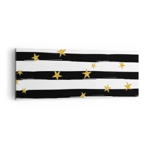 Cuadro sobre lienzo - Impresión de Imagen - Rayas blancas y negras con estrellas doradas - 140x50cm - Todos hemos nacido bajo una estrella de la suerte - Decoración de pared moderna para salón y dormitorio ARTTOR
