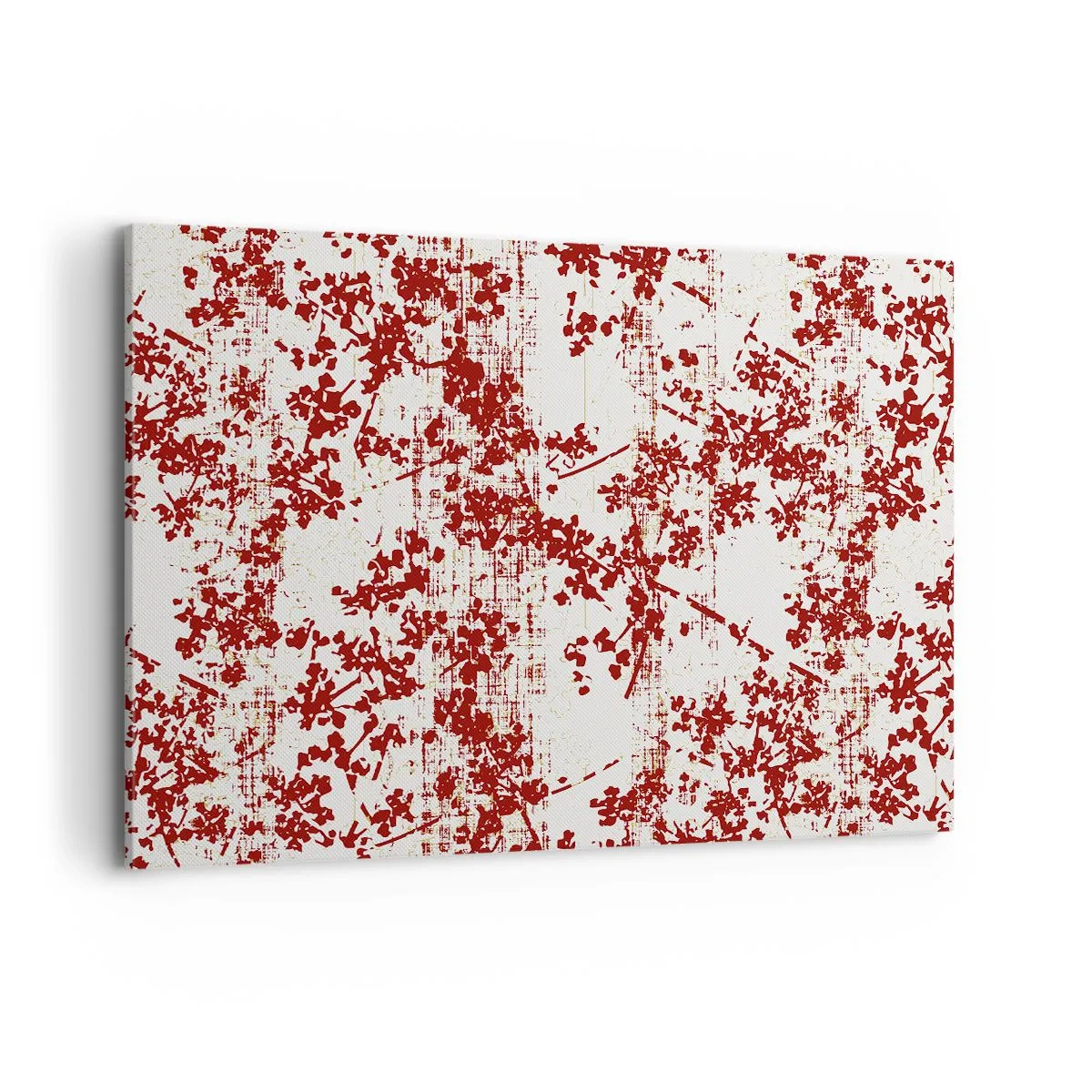 Cuadro sobre lienzo - Impresión de Imagen - Flores rojas sobre un fondo blanco en un estilo artístico. - 120x80cm - Como un viejo percal - Decoración de pared moderna para salón y dormitorio ARTTOR