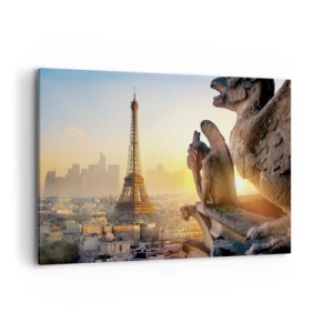 Cuadro sobre lienzo - Impresión de Imagen - Vista de la Torre Eiffel con gárgolas al fondo - 100x70cm - Ha cambiado tanto la ciudad... - Decoración de pared moderna para salón y dormitorio ARTTOR