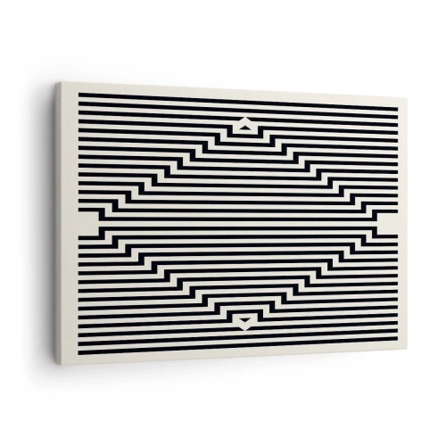 Cuadro sobre lienzo - Impresión de Imagen - Líneas blancas y negras que crean un efecto de ilusión geométrica. - 70x50cm - Ilusión geométrica - Decoración de pared moderna para salón y dormitorio ARTTOR