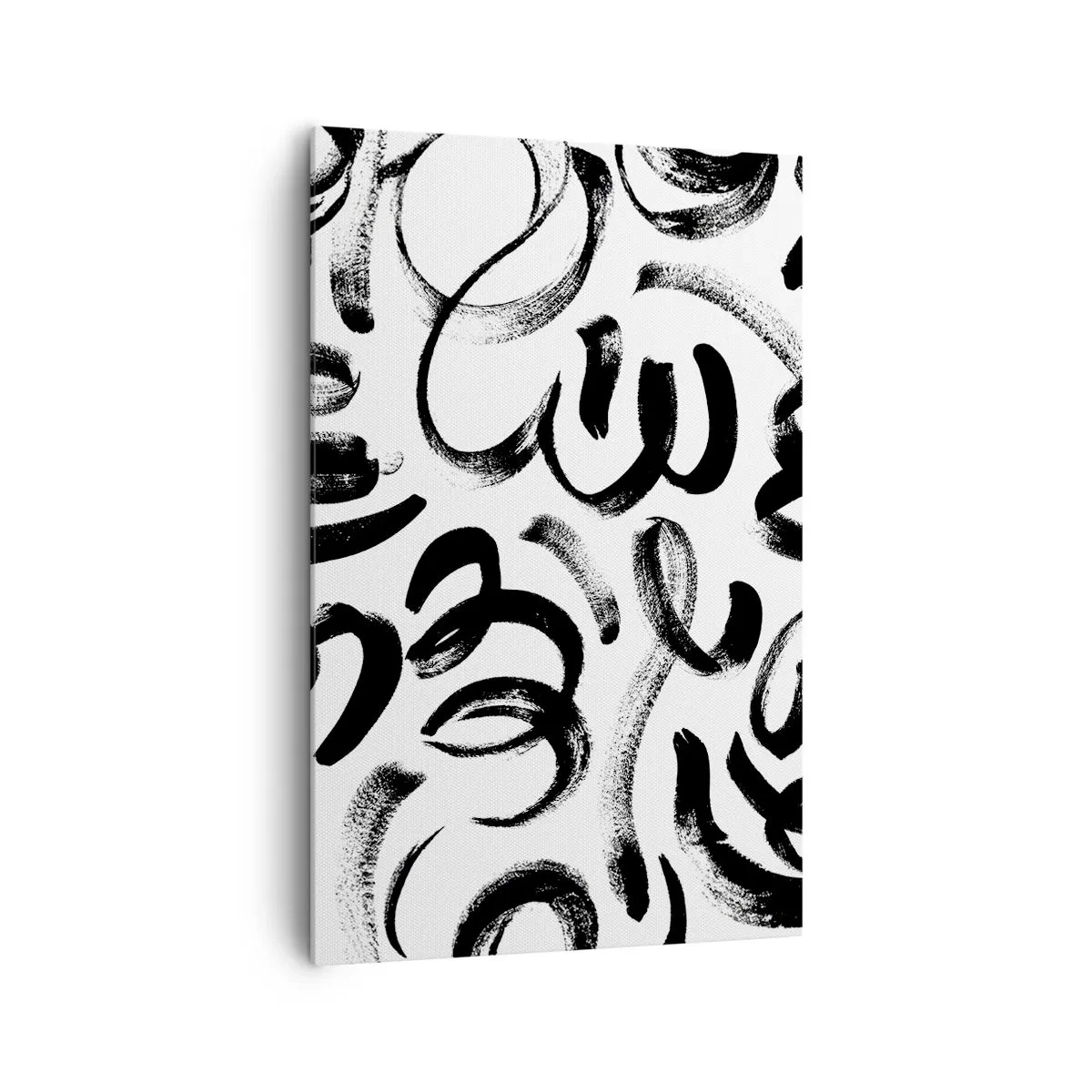Cuadro sobre lienzo - Impresión de Imagen - Pinceladas abstractas negras sobre fondo blanco - 80x120cm - Negro sobre blanco - Decoración de pared moderna para salón y dormitorio ARTTOR