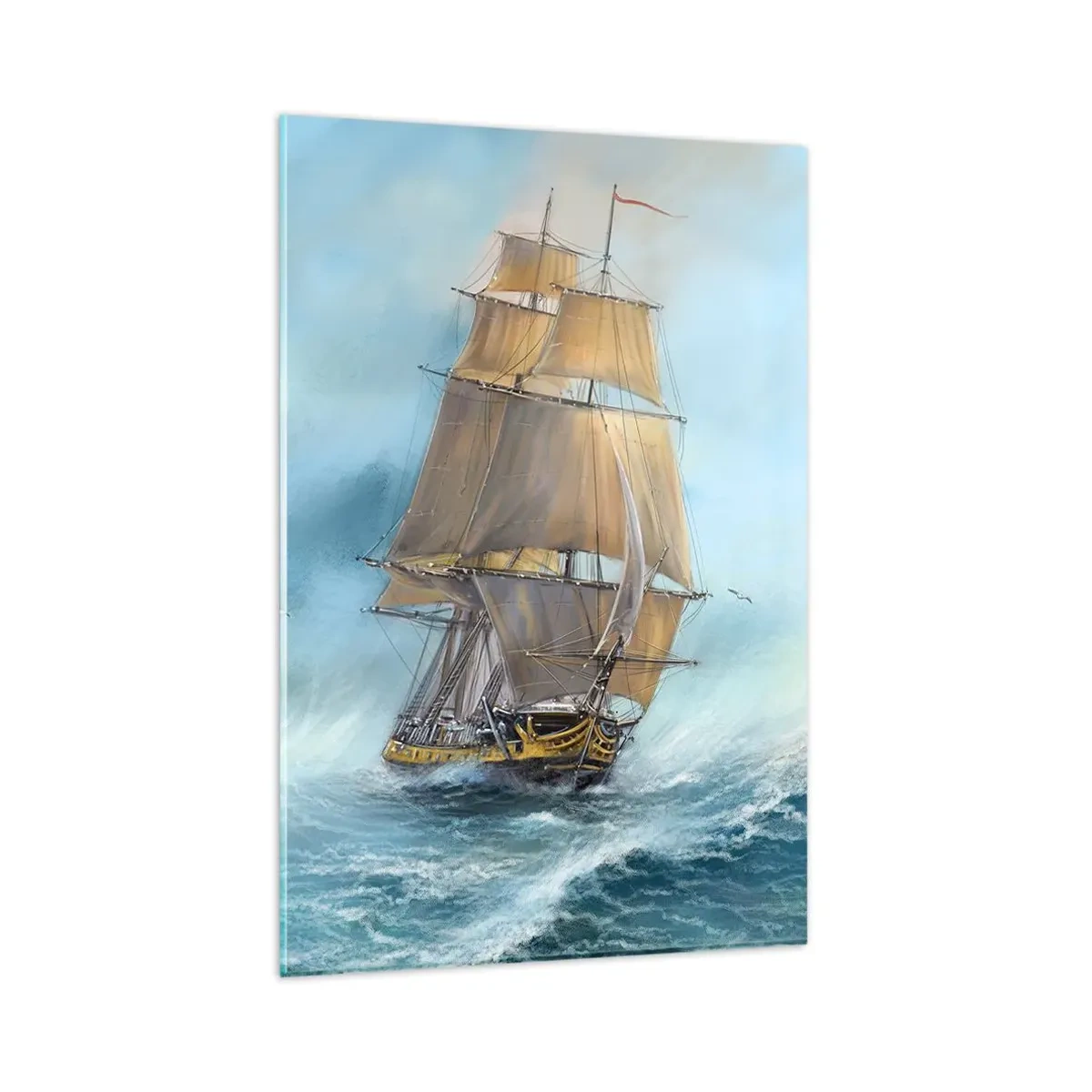 Cuadro sobre vidrio - Impresiones sobre Vidrio - Un velero en un mar tempestuoso - 80x120cm - Surcando las olas - Decoración de pared moderna para salón y dormitorio ARTTOR