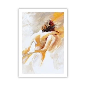 Póster - Pareja abstracta en colores cálidos sobre un fondo claro - 50x70cm - En un cielo de cercanía - Decoración de pared moderna para salón y dormitorio ARTTOR