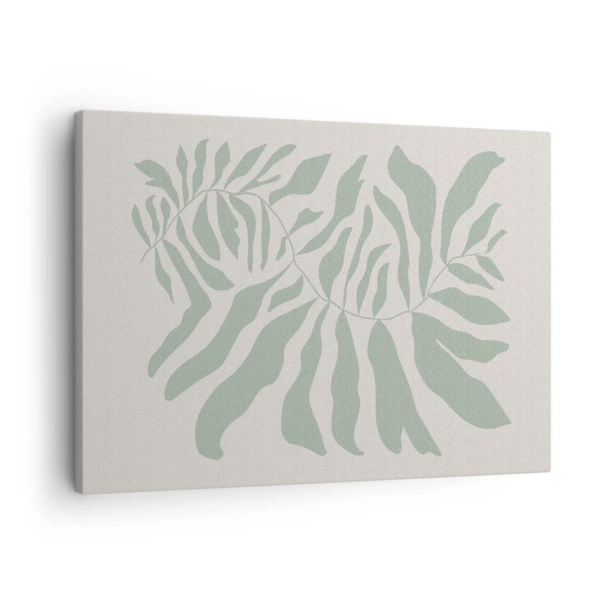 Cuadro sobre lienzo - Impresión de Imagen - Un delicado patrón de ramitas con hojas en un tono verde esmeralda. - 70x50cm - Rama esmeralda - Decoración de pared moderna para salón y dormitorio ARTTOR
