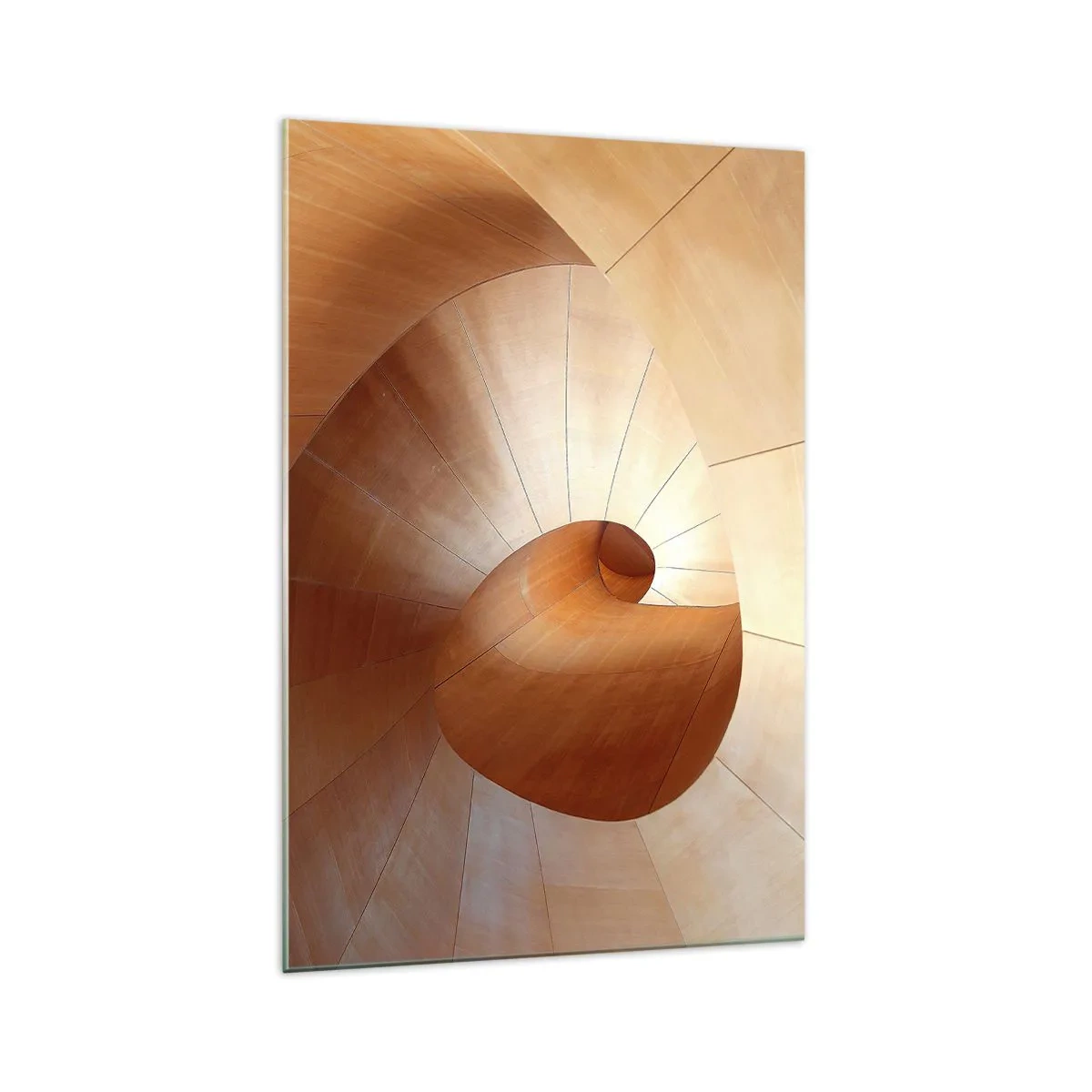 Cuadro sobre vidrio - Impresiones sobre Vidrio - Espiral abstracta en tonos madera y marrón claro. - 70x100cm - Serpentina arquitectónica - Decoración de pared moderna para salón y dormitorio ARTTOR