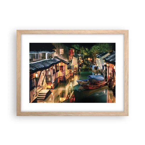 Póster en marco roble claro - Noche en una calle china - 40x30 cm