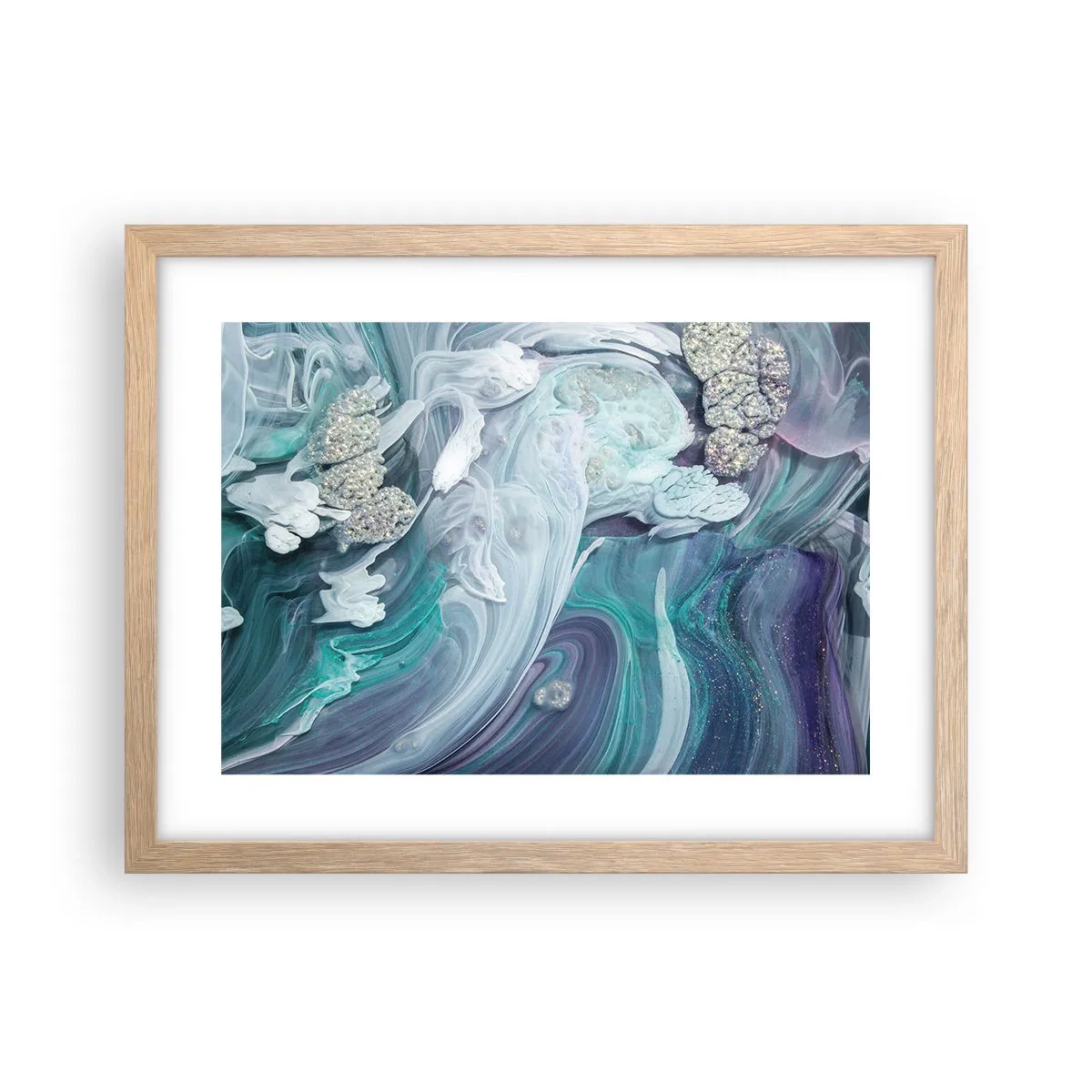 Póster en marco roble claro - Corrientes de azul - 40x30 cm