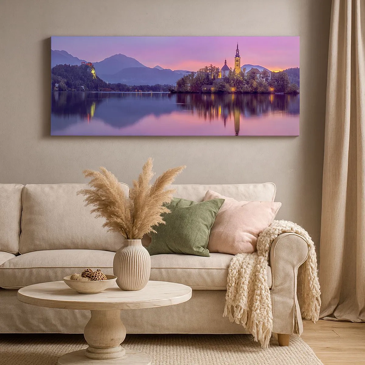 Cuadro sobre lienzo - Impresión de Imagen - Isla de cuento de hadas al atardecer - 100x40 cm