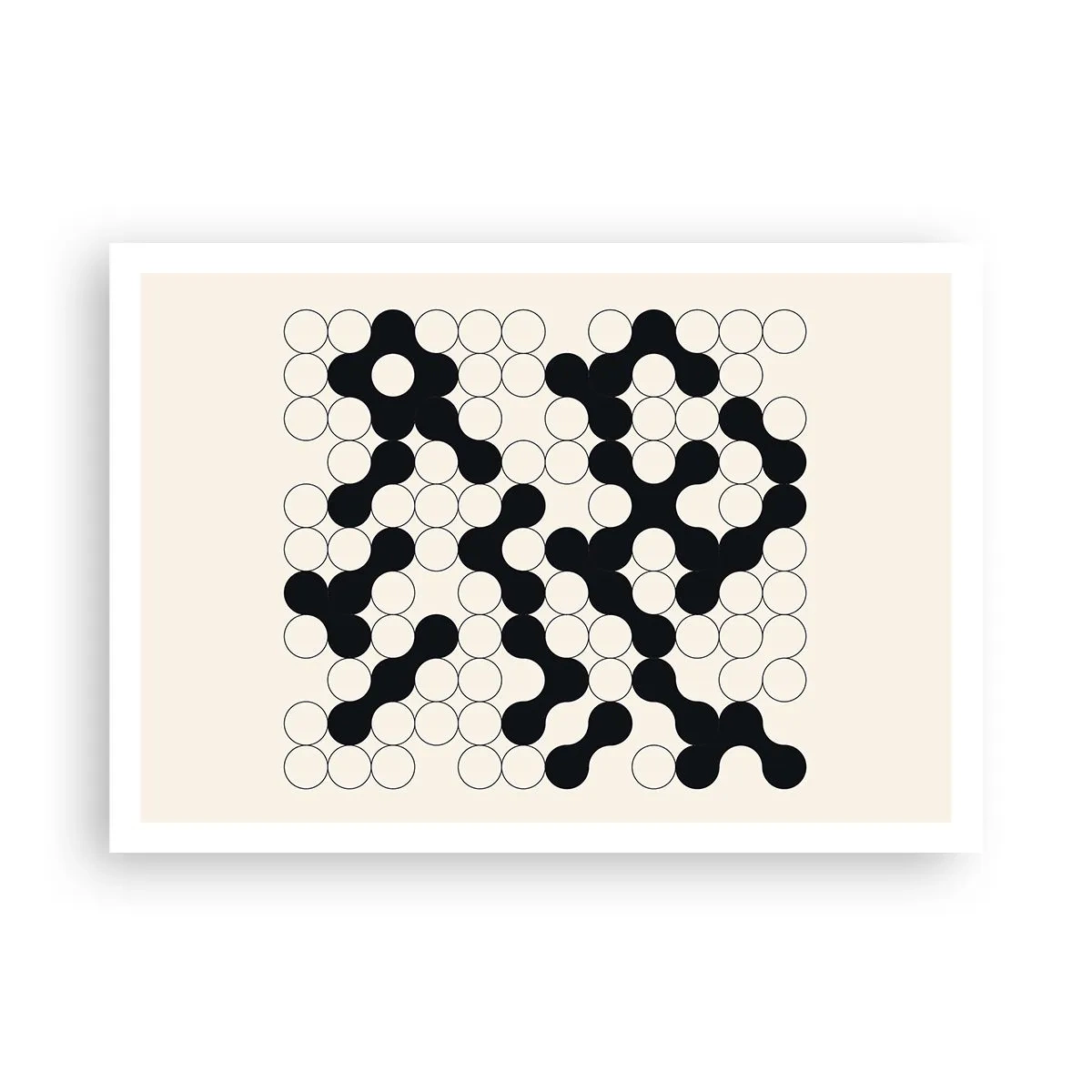 Póster - Patrones en blanco y negro con círculos sobre un fondo claro. - 100x70cm - Juego chino - una variación - Decoración de pared moderna para salón y dormitorio ARTTOR