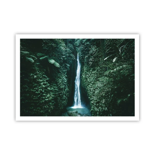 Póster - Una cascada rodeada de densa vegetación tropical. - 100x70cm - Balneario tropical - Decoración de pared moderna para salón y dormitorio ARTTOR