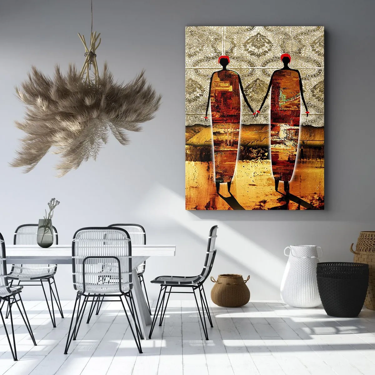 Cuadro sobre lienzo - Impresión de Imagen - Composición étnica en colores africanos - 55x100 cm