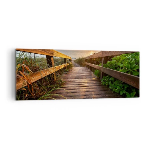 Cuadro sobre lienzo - Impresión de Imagen - Muelle de madera que conduce a la playa al atardecer - 140x50cm - Y directamente a la orilla - Decoración de pared moderna para salón y dormitorio ARTTOR