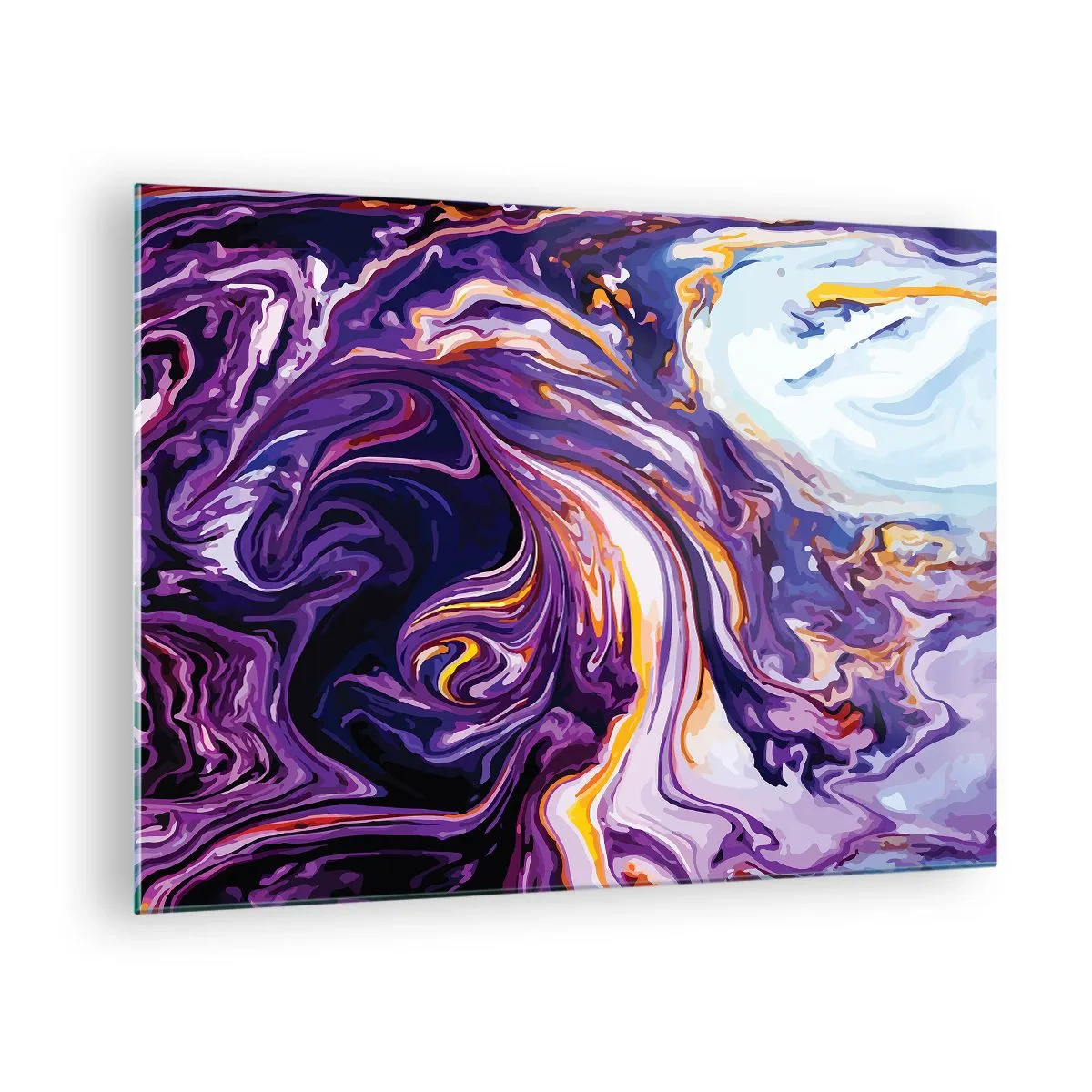 Cuadro sobre vidrio - Impresiones sobre Vidrio - Patrón abstracto en tonos morados y blancos con líneas dinámicas. - 70x50cm - Una curva en el violeta - Decoración de pared moderna para salón y dormitorio ARTTOR