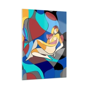 Cuadro sobre vidrio - Impresiones sobre Vidrio - Mujer cubista en una composición abstracta - 50x70cm - Desnudo cubista - Decoración de pared moderna para salón y dormitorio ARTTOR