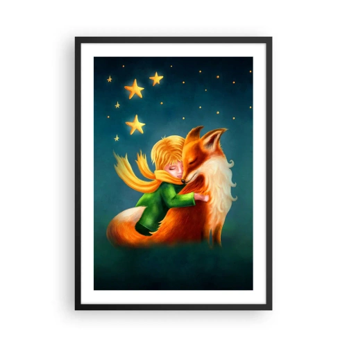 Póster en marco negro - Una figura con un zorro en un escenario mágico de estrellas. - 50x70cm - El Principito - Decoración de pared moderna para salón y dormitorio ARTTOR